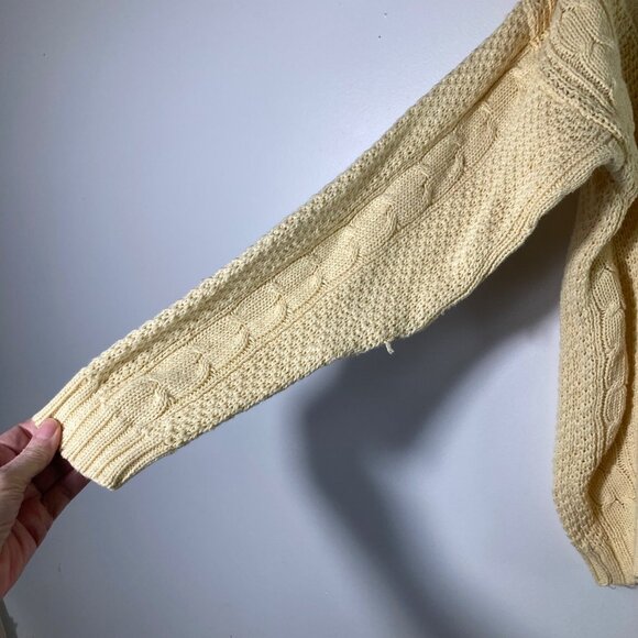 Womens Vintage 80s Gitano V Neck Cable Knit Sweater Floral Yellow L 3/4 Sleeve - Picture 5 of 8